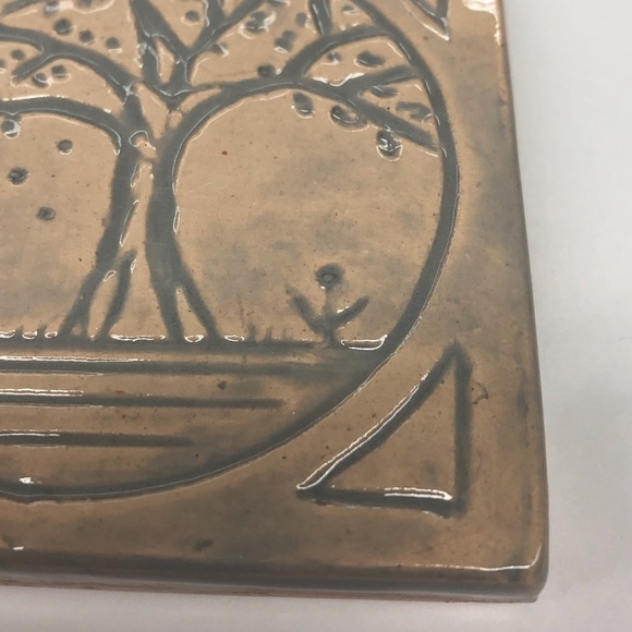 Handmade Ceramic Tile: Gray Tree with Bee Hive - Picture 2 of 2